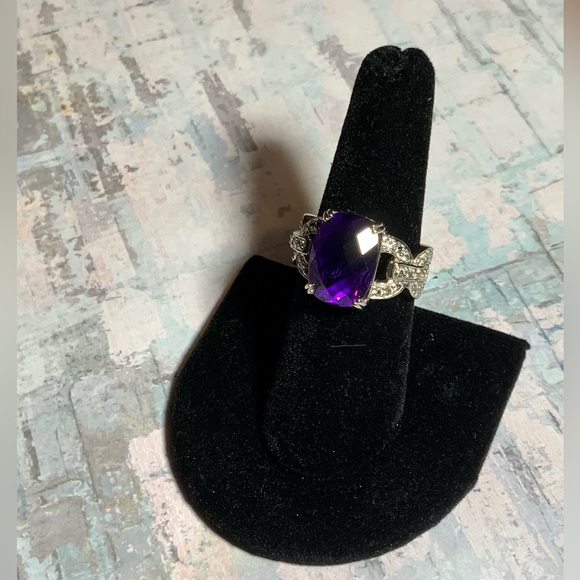 NIB 925 Faceted Amethyst Ring w/ White Simulated Diamonds Sz 6.75 - Picture 10 of 12
